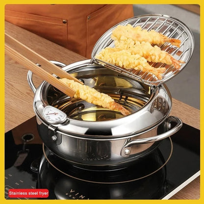 🍳 PROMO FLASH : 50% DE RÉDUCTION ! 🔥 Friteuse avec Contrôle de Température – Acier Inoxydable 304 & Thermomètre Intégré – 20/24 cm for Friture Maison ✨