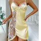 👗💋✨ PROMO -50% ! Chemise de Nuit Sexy en Dentelle & Satin – Motif Floral, Bretelles Réglables (Blanc/Rouge, S-XL)