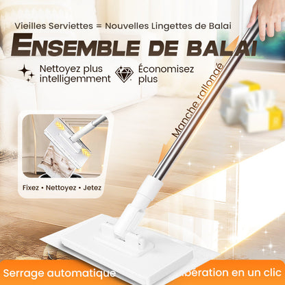 🧹 50% DE RÉDUCTION! 💧 Serpillère Réutilisable – Pince Biomimétique Auto-Serrante, Manche Télescopique & Rotation 360° ✨