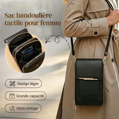 🎉👜50% de réduction ! Sac bandoulière tactile pour femme – Chargeur smartphone, antivol et résistant à l'eau