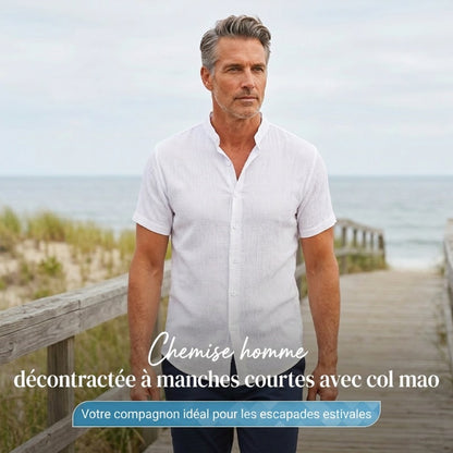 Chemise à manches courtes et col montant pour homme - Été