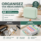 💊🛒 -50% ! 🗂️Organisateur de Médicaments A8 Étanche – 14 Grandes Pochettes Zippées, Code Couleur & Design Discret.