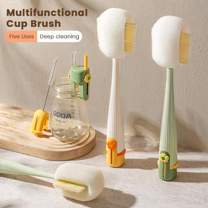 🧽  Brosse Nettoyante 5-en-1 pour Bouteilles – Multifonctionnelle, Idéale pour Couvercles & Ustensiles de Cuisine ✨