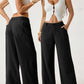 Pantalon large pour femme, avec poches et taille haute