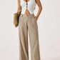 Pantalon large pour femme, avec poches et taille haute