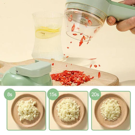 🔪 Robot culinaire électrique 4-en-1 – 3 lames (trancher/hacher), brosse de nettoyage incluse – Matériau ABS+PP+PC alimentaire, lame inox – Compact et portable – Idéal pour légumes, viande et bébé 🥕🍖
