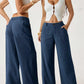 Pantalon large pour femme, avec poches et taille haute