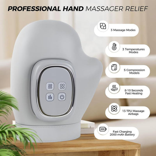 🖐️ 50% DE RÉDUCTION! 💆 Masseur à compression d'air pour main & poignet – 3 modes, 5 intensités & minuterie – Idéal pour soulager les mains fatiguées au bureau ou à la maison ✨