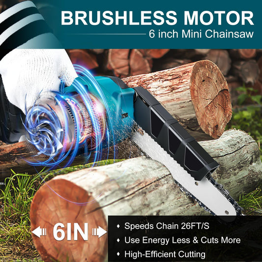 🪚 Mini tronçonneuse sans fil 15 cm – Moteur 2580 W, coupe jusqu’à 30 cm, batterie longue autonomie – Légère et ergonomique, usage à une main 🔋