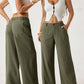 Pantalon large pour femme, avec poches et taille haute