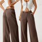 Pantalon large pour femme, avec poches et taille haute