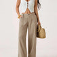 Pantalon large pour femme, avec poches et taille haute