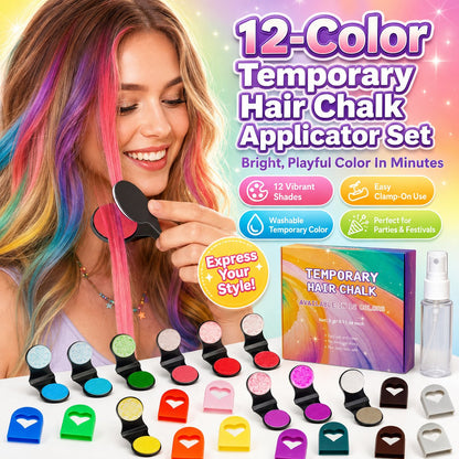 🎨🛒 -50% ! 🌈 Kit Craies Capillaires – 12 Couleurs Éclatantes, Lavable & Applicateur Facile pour Fêtes & Photos.