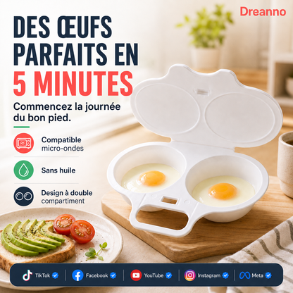 🥚 Cuiseur à Œufs Anti-Éclaboussures – PP Alimentaire – Double Cavité & Couvercle Hermétique – Œuf Poché Sain au Micro-Ondes sans Effort 🌿