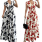 ✨🌸 PROMO LIMITÉE -50% ! Robe Maxi Fleurie – Encolure en V, Taille Froncée Élastique & Tissu Léger (Rouge/Noir/Bleu, S-2XL)