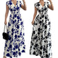 ✨🌸 PROMO LIMITÉE -50% ! Robe Maxi Fleurie – Encolure en V, Taille Froncée Élastique & Tissu Léger (Rouge/Noir/Bleu, S-2XL)