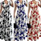 ✨🌸 PROMO LIMITÉE -50% ! Robe Maxi Fleurie – Encolure en V, Taille Froncée Élastique & Tissu Léger (Rouge/Noir/Bleu, S-2XL)