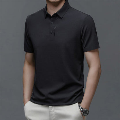 Polo manches courtes homme en soie glacée - Double graphisme poitrine et poignets