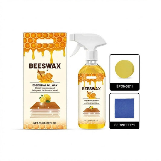 🔥🧈🌿 PROMO -49% ! Spray à la Cire d'Abeille Tout-en-un pour Bois – Nourrit, Polit & Protège (355 ml, avec Éponge et Chiffon)