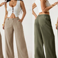 Pantalon large pour femme, avec poches et taille haute
