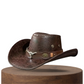 🤠☀️🏕️ PROMO LIMITÉE -50% ! Chapeau Cowboy Anti-UV Respirant – Large Visière, Détails Rivets & Cuir de Vache (Noir/Marron, Taille Unique)