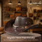 🤠☀️🏕️ PROMO LIMITÉE -50% ! Chapeau Cowboy Anti-UV Respirant – Large Visière, Détails Rivets & Cuir de Vache (Noir/Marron, Taille Unique)