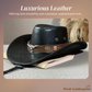 🤠☀️🏕️ PROMO LIMITÉE -50% ! Chapeau Cowboy Anti-UV Respirant – Large Visière, Détails Rivets & Cuir de Vache (Noir/Marron, Taille Unique)