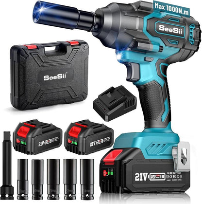 🔧⚡ PROMO FLASH 50% ! Clé à Chocs sans Fil Professionnelle Seesii 1000 Nm – Double Batterie 4,0 Ah, Moteur sans Balais, Compacte & Robuste, Parfaite pour Atelier & Bricolage Pro 🚗💪