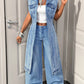 Robe Gilet en Jean Sans Manches Fente Haute Femme – Veste Longue Style Streetwear