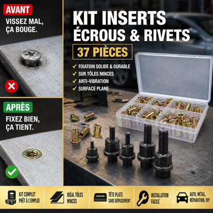 🔩 Kit écrous rivetés 37 pièces – Fixation solide sans soudure, tête plate affleurante – Idéal pour carrosserie, métal et DIY 🚗