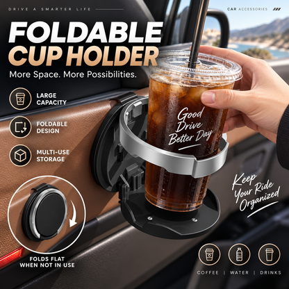 ⏳Spécial à durée limitée⏰Porte-gobelet pliable pour portière de voiture — Grand diamètre, simili-cuir haut de gamme, à clipser🚗☕