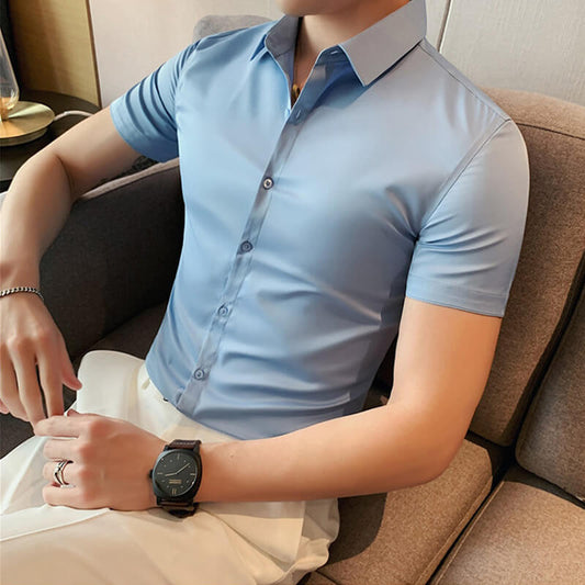 🔥Offre spéciale été👔   Chemises à manches courtes en soie glacée pour hommes, haute élasticité