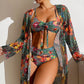 Ensemble de maillot de bain 3 pièces à imprimé floral tropical