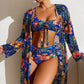 Ensemble de maillot de bain 3 pièces à imprimé floral tropical