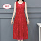 Robe midi sans manches à col rond gaufré