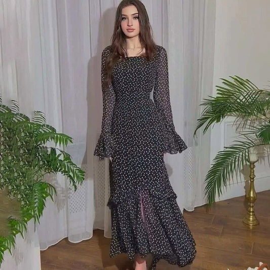 Robe élégante en mousseline à pois pour femmes