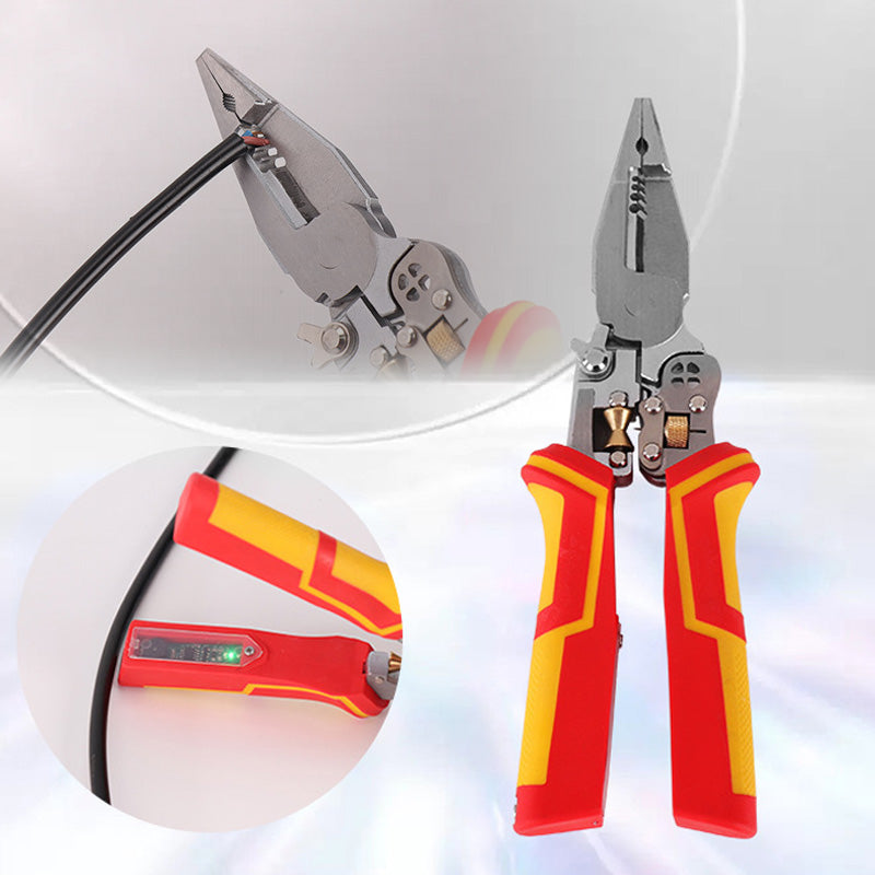 Pince à Dénuder électrique 8 En 1 - Coupe, Dénude, Tire, Presse Et Test De Tension - Pour Câbles AWG 18-6 / 1-4 Mm²