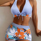 👙🌿🏖️ PROMO -50% ! Maillot de Bain 2 Pièces Col Licou Décolleté en V – Motif Feuilles, Coupe Flatteuse (5 Couleurs, S-XL)