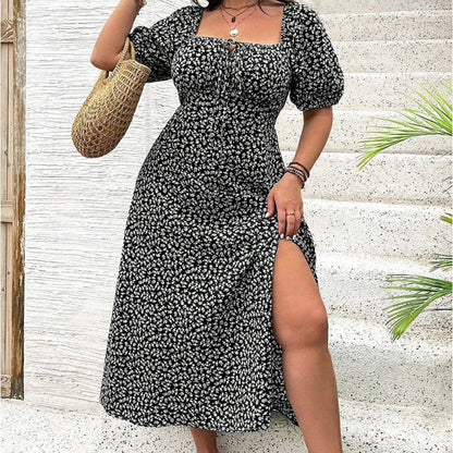 Robe Longue Grande Taille Bohème à Imprimé Fleuri et Fente