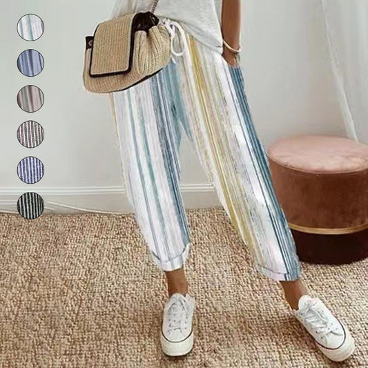 💕Que devrais-je porter demain ?💕Un pantalon rayé en lin et coton pour femme