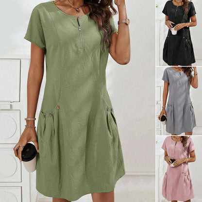 👗🌸 PROMO -50% ! Robe Demi-Zip Femme – 6 Couleurs, Poches Boutonnées, Tissu Doux, Coupe Décontractée, Tailles S-3XL