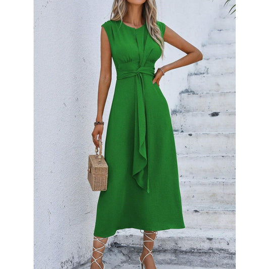 Robe Élégante Uni Col Rond pour Femme