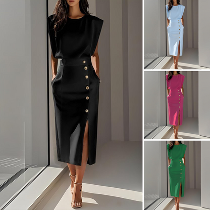🌸👗 Robe Midi Fendue Élégante pour Femme – Coupe Flatteuse, Tissu Doux & Polyvalente (6 Couleurs, S-2XL)