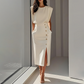 🌸👗 Robe Midi Fendue Élégante pour Femme – Coupe Flatteuse, Tissu Doux & Polyvalente (6 Couleurs, S-2XL)