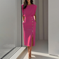 🌸👗 Robe Midi Fendue Élégante pour Femme – Coupe Flatteuse, Tissu Doux & Polyvalente (6 Couleurs, S-2XL)