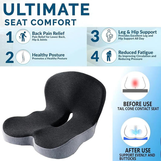 💎 50% DE RÉDUCTION ! 💎 Siège Antidérapant en Mousse à Mémoire de Forme – Soulagement Sciatal, Housse Respirante & Maintien Universel pour Voiture, Bureau et Plus