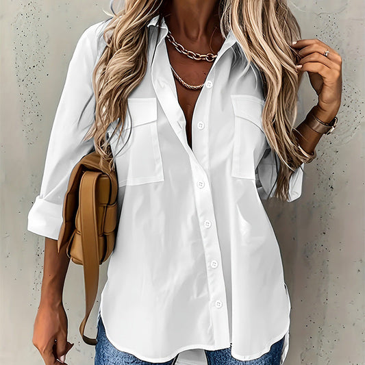 🌸Nouvelle Arrivée -50%💖 Chemise Femme Manches Longues Couleur Unie
