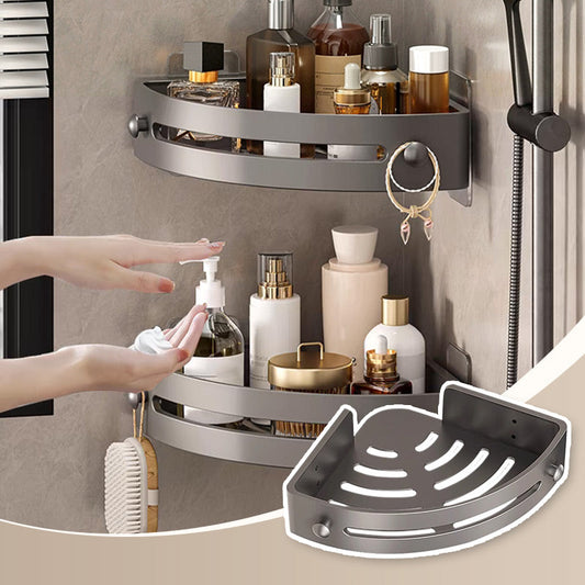 🏆Étagère de douche d'angle sans perçage avec crochets