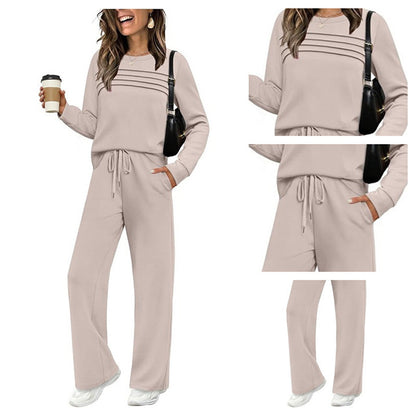 ⏳Offre spéciale à durée limitée⏰✨ Ensemble Femme Confort – Haut Ras du Cou & Pantalon à Cordon 👕👖