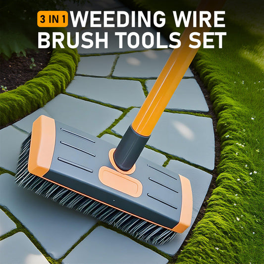 🌿🧹🏡 PROMO -50% ! Ensemble 3 en 1 de Brosses Métalliques de Désherbage – Manche Extensible, 2 Têtes & Poignée Ergonomique (Orange/Noir)